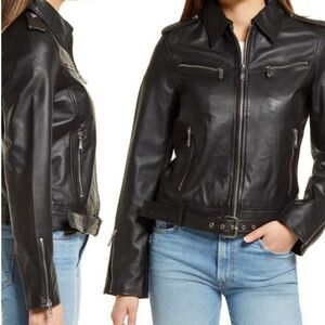 Sam Edelman Single Breasted Leather Moto Jacket in Black Size Large